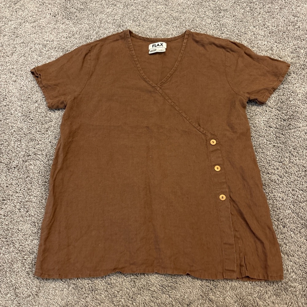 Flax 100% Linen Top Medium Oversized Lagenlook Boxy Assymentric Brown Engelhart